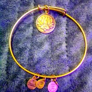 Alex and Ani RARE collective bracelet with a lotus flower ohm detailed charm